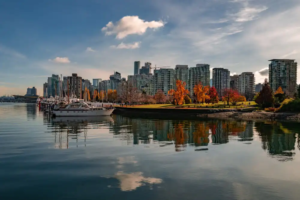 a city skyline and water