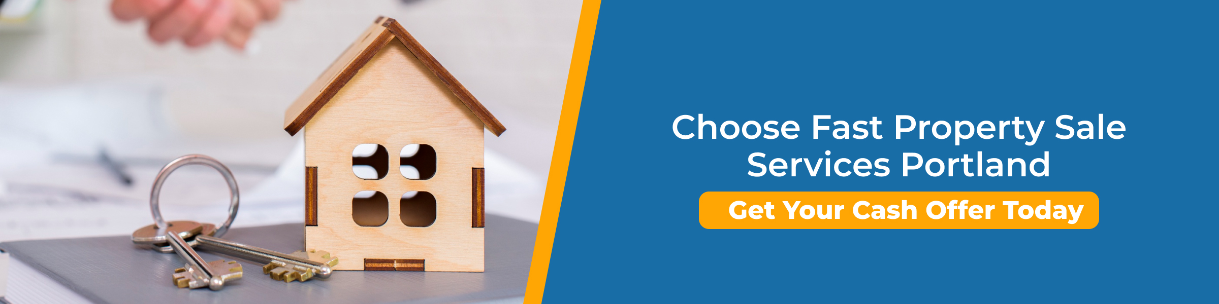 Fast property sale services Portland banner with house model and cash offer button