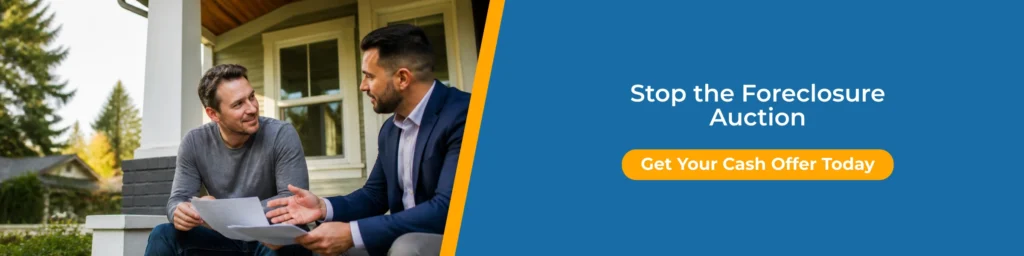 Homeowner meeting with a home buyer to sell house before foreclosure auction Oregon and secure a fast cash offer before sale.