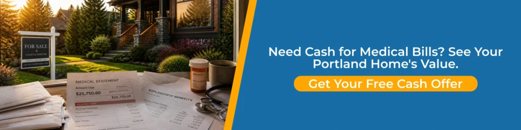 Banner promoting sell house to pay medical bills with a fast cash offer for Portland homeowners facing medical expenses.